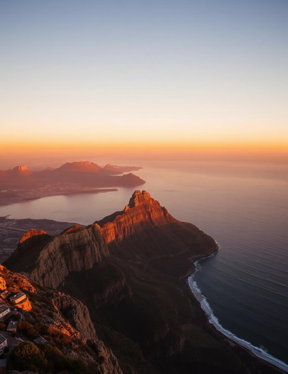 Cape Town mountain coastline at golden hour